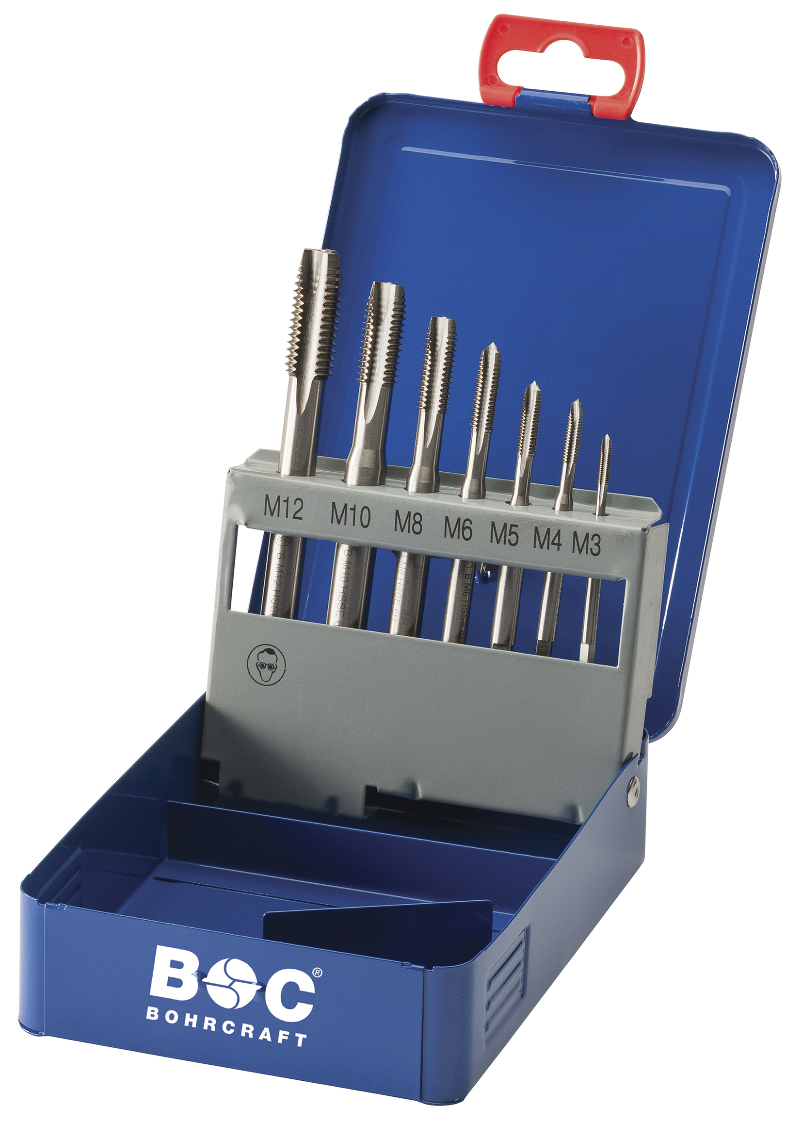 BOHRCRAFT 41521410007 HSS-Co5% Machine Tap Set, form C, 35° flutes, M3-M12, 7 pcs, metal case