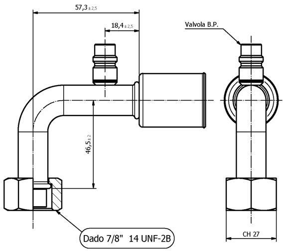 FEMALE 90° FITTING 7/8 14 UNF WITH VALVE