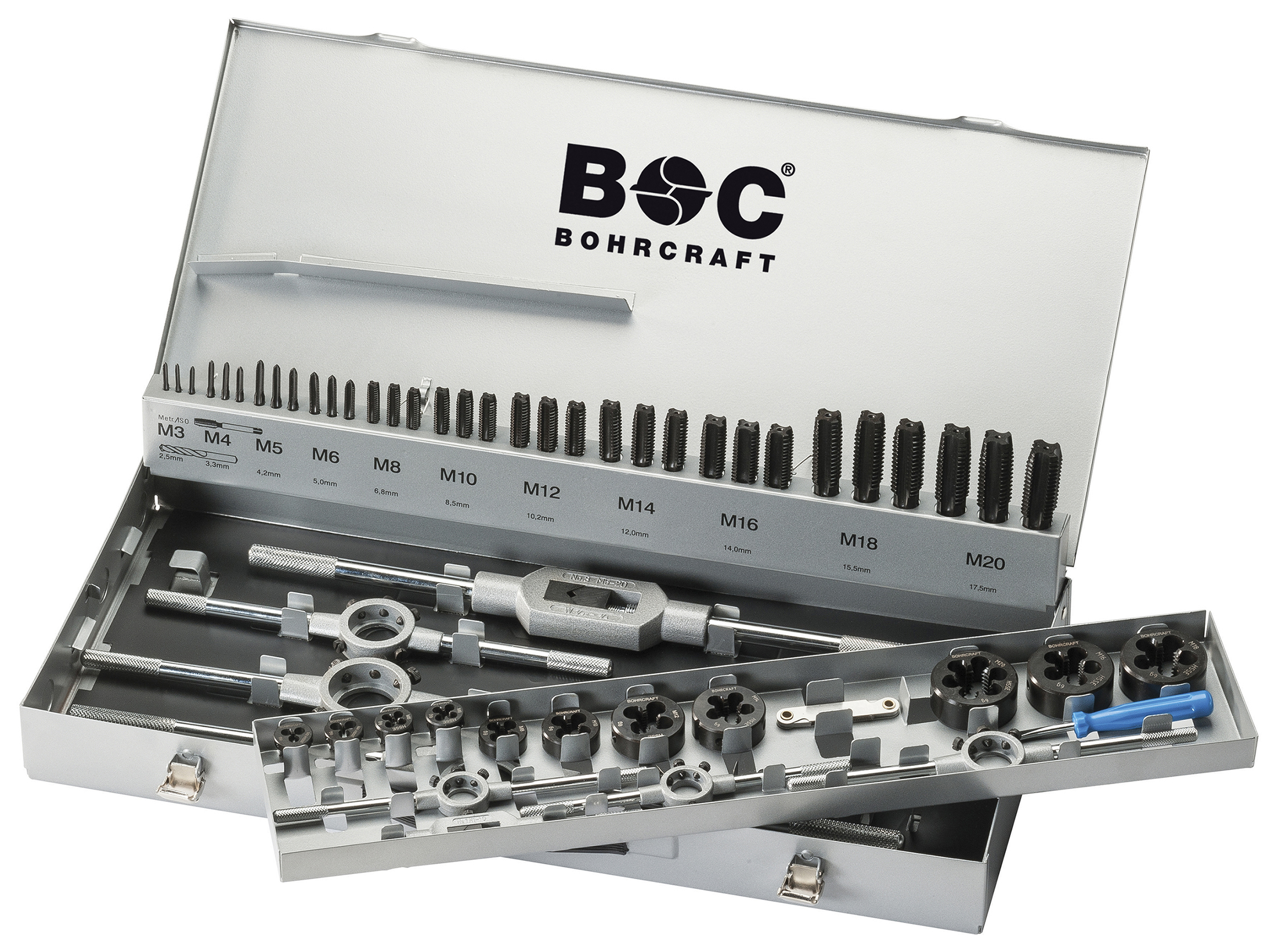 BOHRCRAFT 60011410054 Assortment 54 pcs, 33 hand taps DIN 352, tap holder, tap wrench, thread gauge, screwdriver