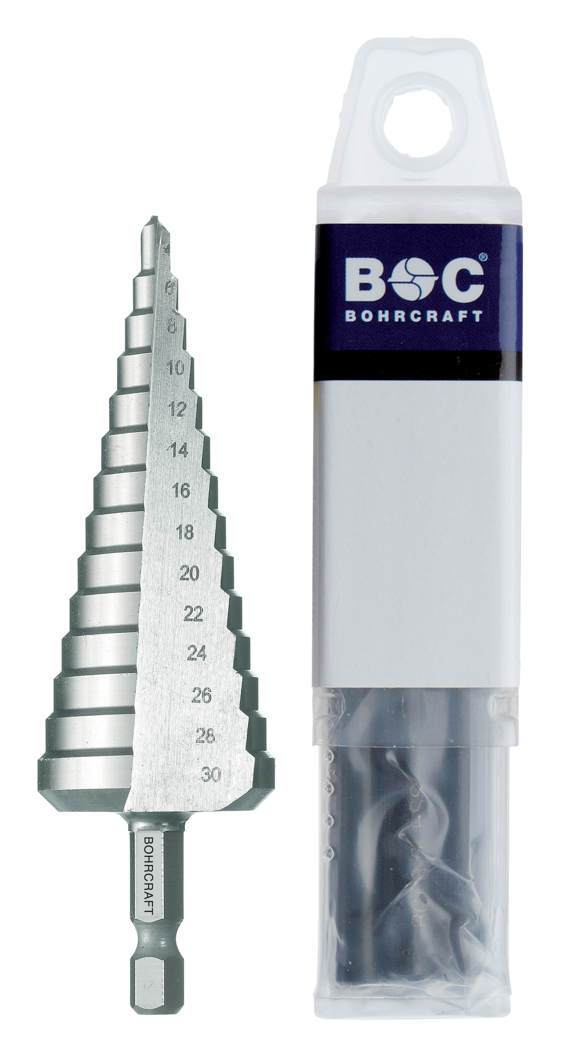 BOHRCRAFT 17600310001 HSS Step Drill Bit 1/4 Hex Shank Gr.1, holes 4-12 mm, pack of 1 pc