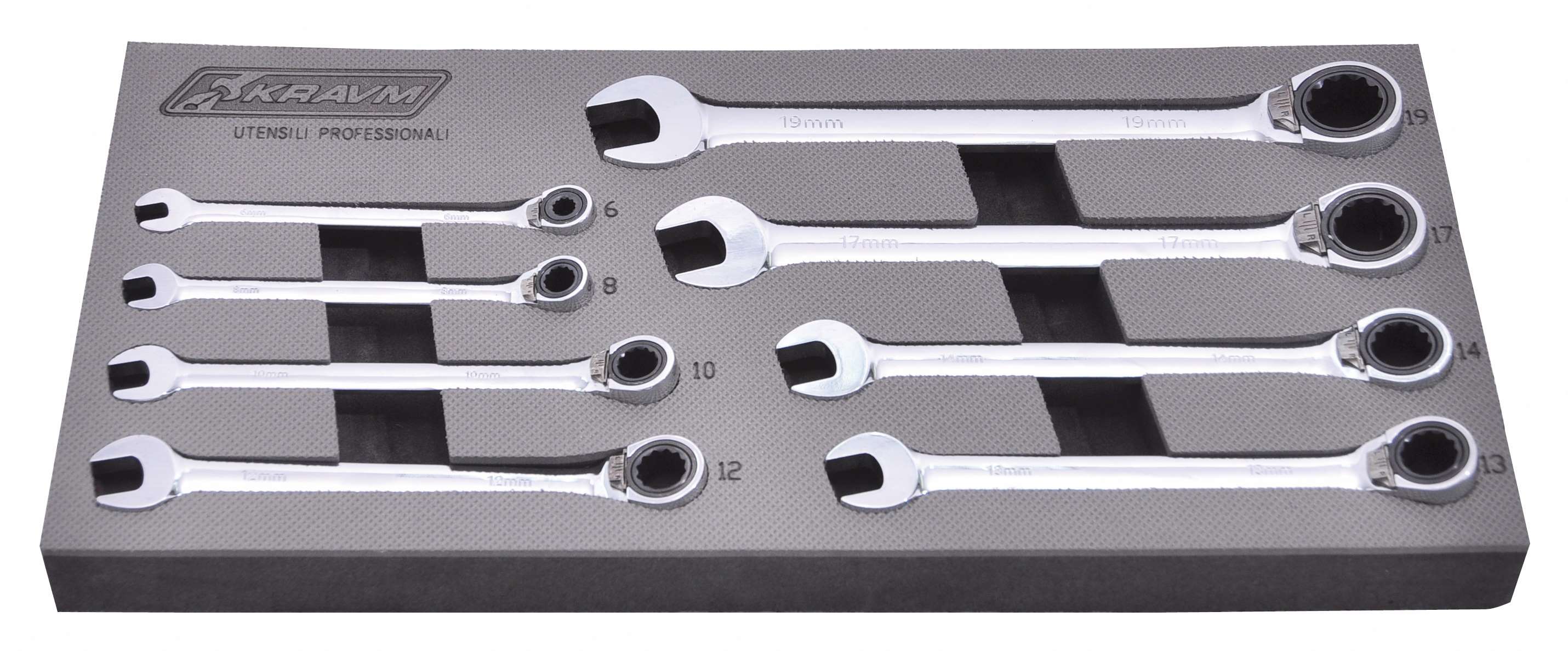KRAVM E07003 Set of 8 ratchet wrenches 6-19 mm