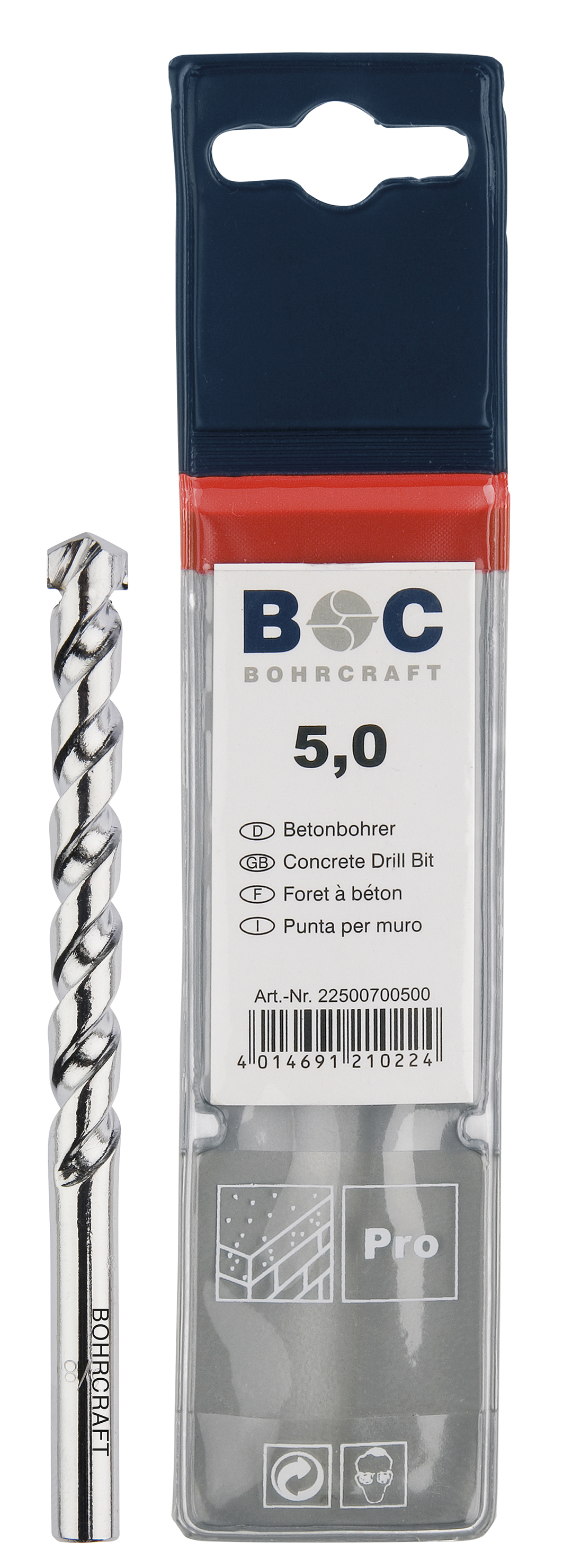 BOHRCRAFT 21000700650 Nickel-plated masonry drill bit with MD insert, 130° angle, ø 6.5 mm L=100 mm pack of 1 pc