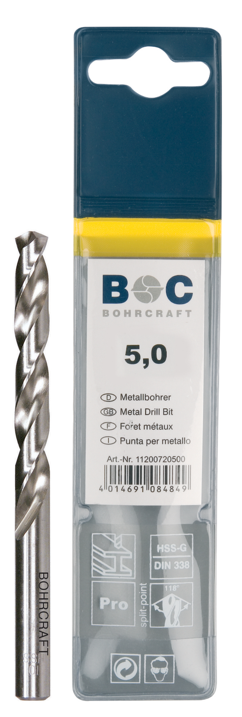 BOHRCRAFT 11200730250 Cylindrical twist drill HSS-G DIN 338 ground, Split Point, ø 2.5 mm pack of 3 pcs