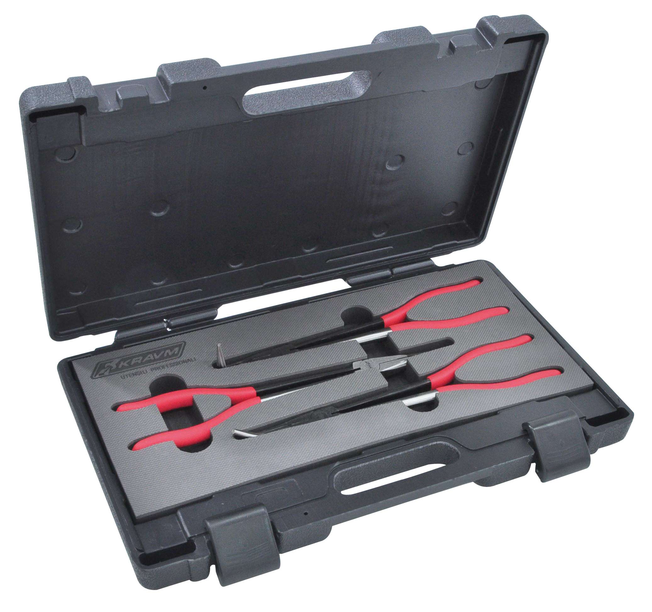 KRAVM E02026 Set of 3 long-handle pliers 270-290-300 mm - ABS case